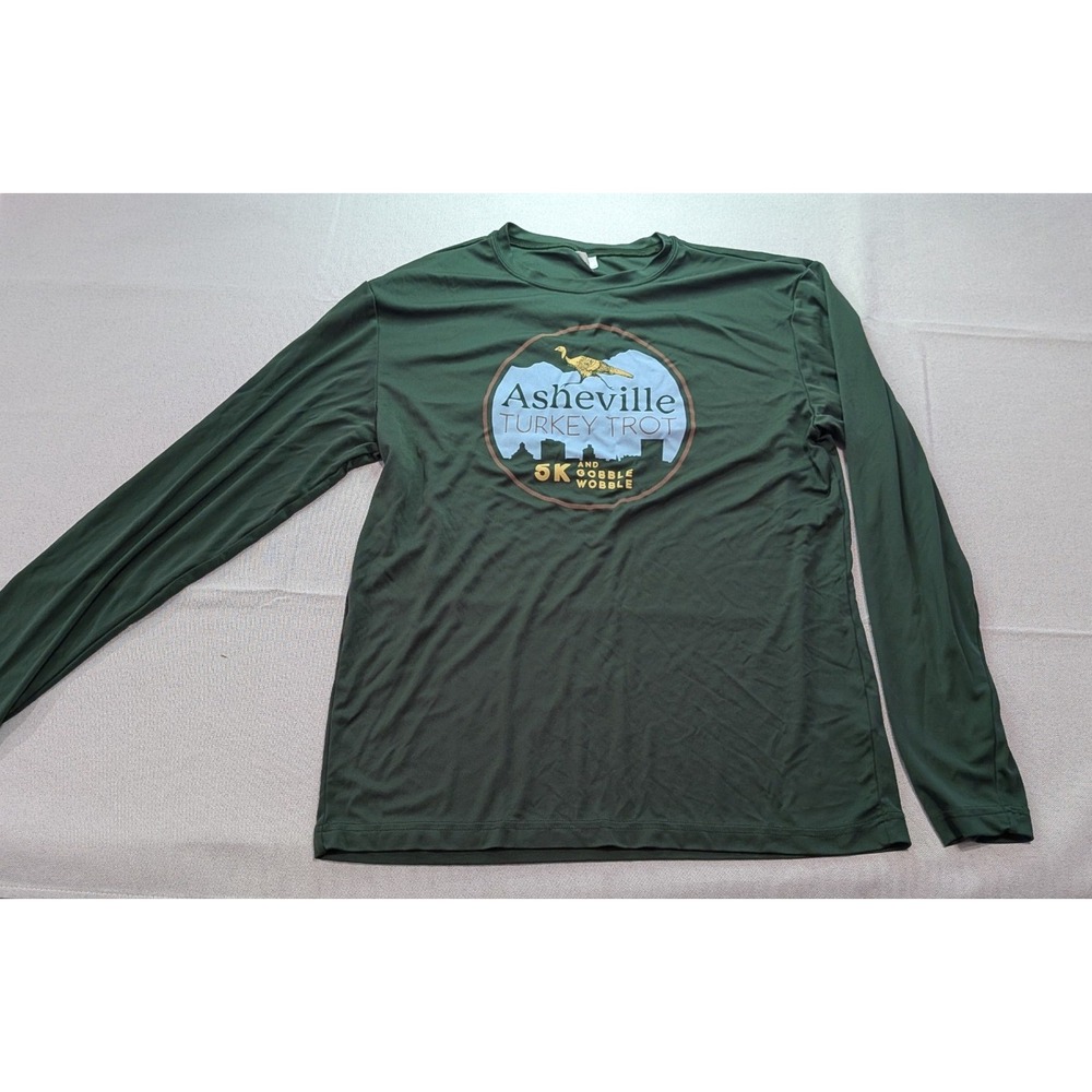 Sport-Tek Asheville Turkey Trot Shirt Mens Medium Green Excellent 5K Runner Tee